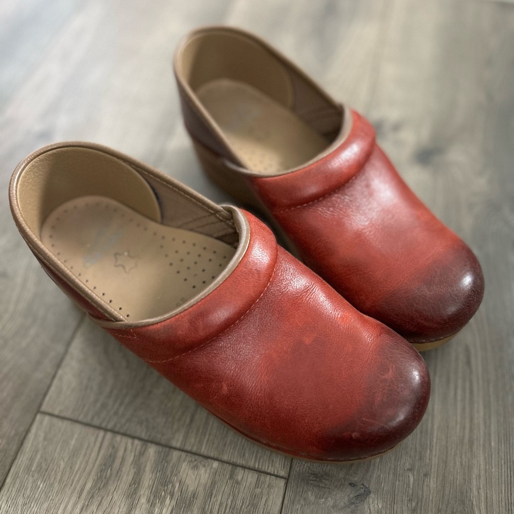 Dansko Red Ombré Leather Clogs